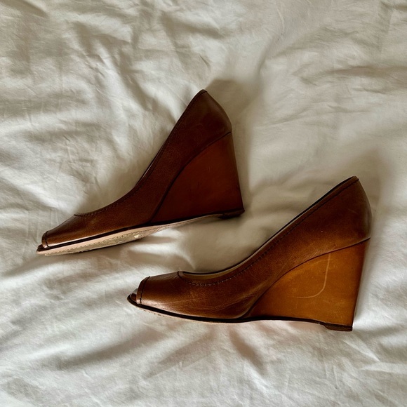 Prada Women's Tan Peep-Toe Wedges - Picture 4 of 8